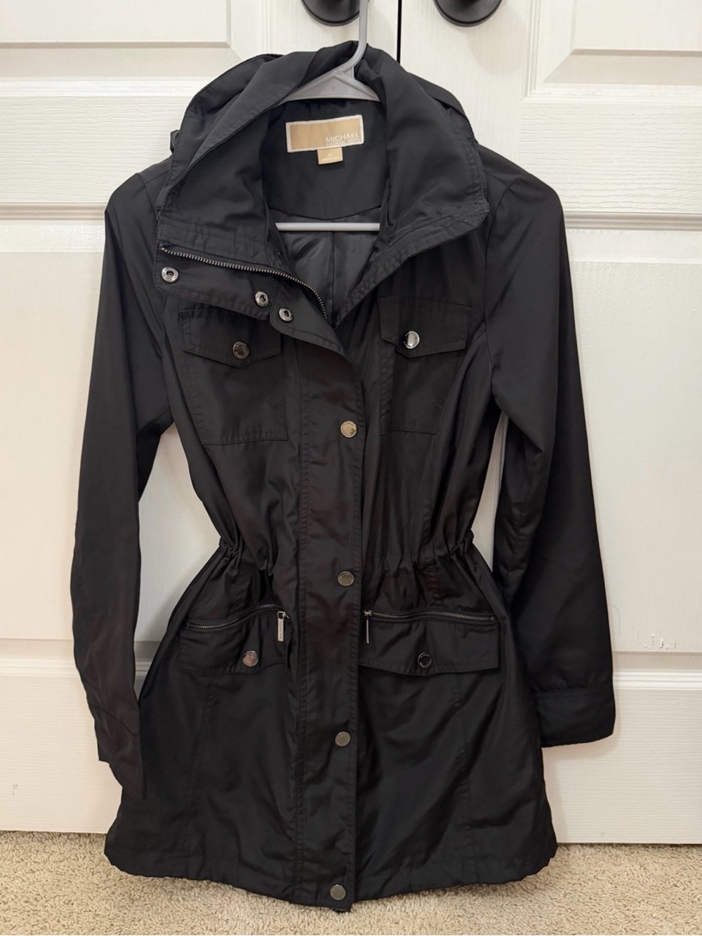 Michael Kors Black Utility Hooded Anorak Jacket with Drawstring Waist Size XS